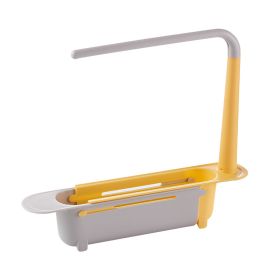 1pc Telescopic Sink Storage Rack Holder; Adjustable 2-in-1 Sink Organizer; Expandable Sink Basket; Sink Drain Rack; Sink Tray; Sponge Holder+Dish (Color: yellow)