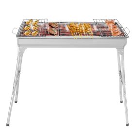 Portable Stainless Steel Folding Charcoal Grill with Barbecue Grate Large Outdoor BBQ Grill for Cooking Camping Hiking Picnic Backyard Garden Pat (size: 100*31*71cm)